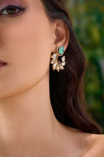 Shop Nazaakat By Samara Singh Green Spiral Embellished Earrings Online at Aza Fashions Shop_Nazaakat By Samara Singh_Green Spiral Embellished Earrings _Online_at_Aza_Fashions