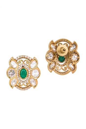 Nazaakat By Samara Singh Green Oval Shaped Embellished Earrings Online at Aza Fashions Nazaakat By Samara Singh_Green Oval Shaped Embellished Earrings _Online_at_Aza_Fashions