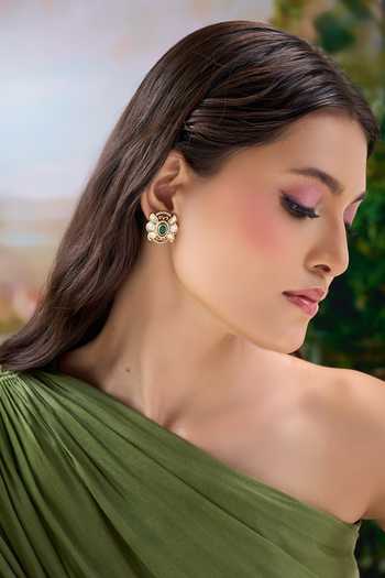 Nazaakat By Samara Singh Oval Shaped Embellished Earrings 