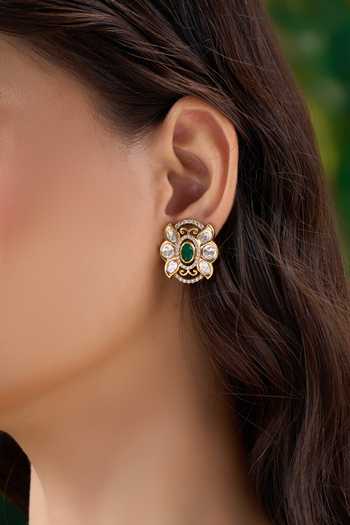 Nazaakat By Samara Singh Green Oval Shaped Embellished Earrings at Aza Fashions Nazaakat By Samara Singh_Green Oval Shaped Embellished Earrings _at_Aza_Fashions