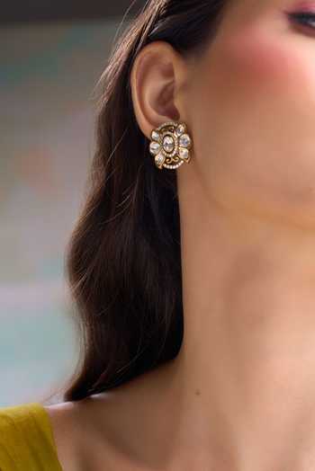 Nazaakat By Samara Singh Gold Plated Embellished Oval Shaped Earrings Online at Aza Fashions Nazaakat By Samara Singh_Gold Plated Embellished Oval Shaped Earrings _Online_at_Aza_Fashions