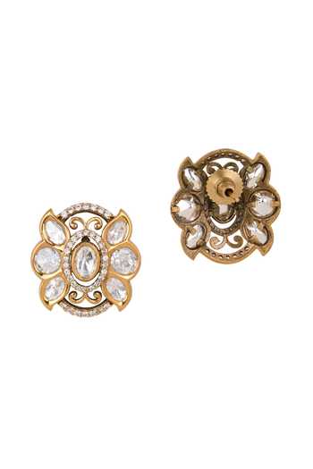 Shop Nazaakat By Samara Singh Gold Plated Embellished Oval Shaped Earrings Online at Aza Fashions Shop_Nazaakat By Samara Singh_Gold Plated Embellished Oval Shaped Earrings _Online_at_Aza_Fashions
