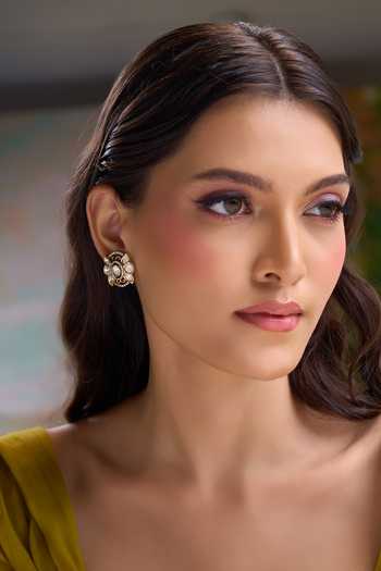 Buy Nazaakat By Samara Singh Gold Plated Embellished Oval Shaped Earrings Buy_Nazaakat By Samara Singh_Gold Plated Embellished Oval Shaped Earrings
