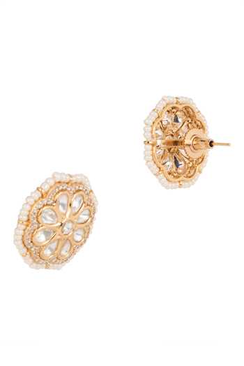 Nazaakat By Samara Singh White Embellished Floral Stud Earrings Online at Aza Fashions Nazaakat By Samara Singh_White Embellished Floral Stud Earrings _Online_at_Aza_Fashions