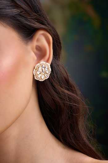 Nazaakat By Samara Singh White Embellished Floral Stud Earrings at Aza Fashions Nazaakat By Samara Singh_White Embellished Floral Stud Earrings _at_Aza_Fashions