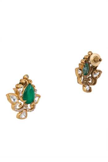 Nazaakat By Samara Singh Green Studded Fluer Earrings Online at Aza Fashions Nazaakat By Samara Singh_Green Studded Fluer Earrings _Online_at_Aza_Fashions