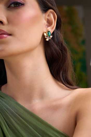 Nazaakat By Samara Singh Green Studded Fluer Earrings at Aza Fashions Nazaakat By Samara Singh_Green Studded Fluer Earrings _at_Aza_Fashions