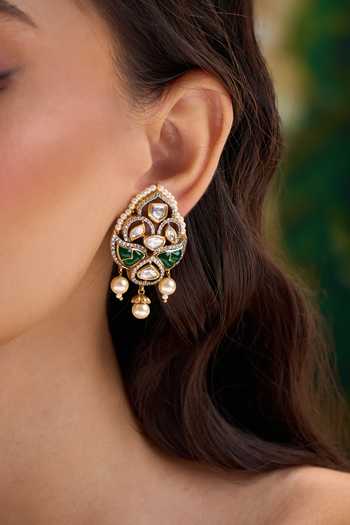 Nazaakat By Samara Singh Green Dangling Embellished Earrings Online at Aza Fashions Nazaakat By Samara Singh_Green Dangling Embellished Earrings _Online_at_Aza_Fashions