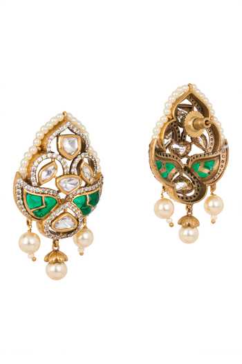 Nazaakat By Samara Singh Green Dangling Embellished Earrings at Aza Fashions Nazaakat By Samara Singh_Green Dangling Embellished Earrings _at_Aza_Fashions