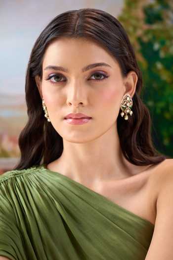 Shop Nazaakat By Samara Singh Green Dangling Embellished Earrings Shop_Nazaakat By Samara Singh_Green Dangling Embellished Earrings