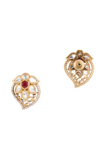 Nazaakat By Samara Singh Red Kairi Embellished Stud Earrings Online at Aza Fashions Nazaakat By Samara Singh_Red Kairi Embellished Stud Earrings _Online_at_Aza_Fashions