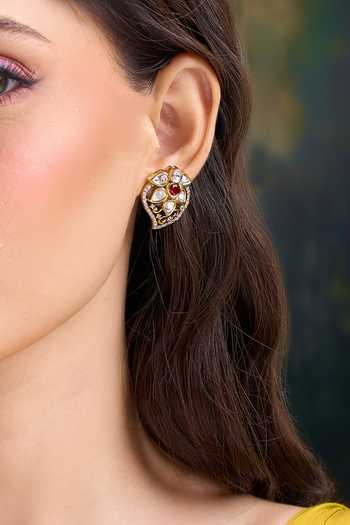Buy Nazaakat By Samara Singh Red Kairi Embellished Stud Earrings Buy_Nazaakat By Samara Singh_Red Kairi Embellished Stud Earrings