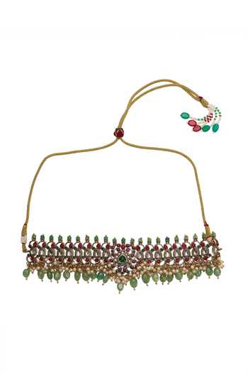 Nazaakat By Samara Singh_Gold Plated Polki Studded Necklace Set _Online_at_Aza_Fashions
