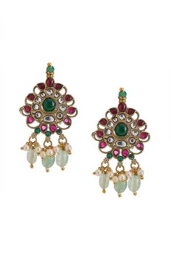 Buy_Nazaakat By Samara Singh_Gold Plated Polki Studded Necklace Set _Online_at_Aza_Fashions