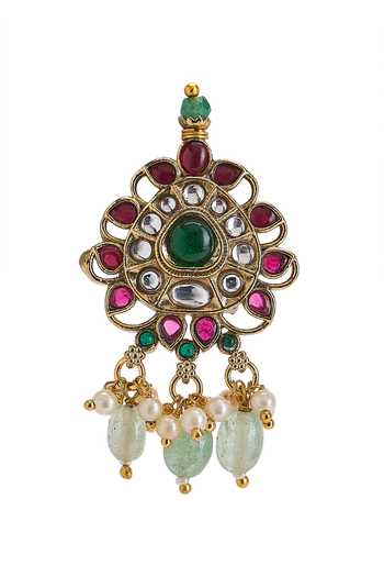Nazaakat By Samara Singh_Gold Plated Polki Studded Necklace Set _at_Aza_Fashions