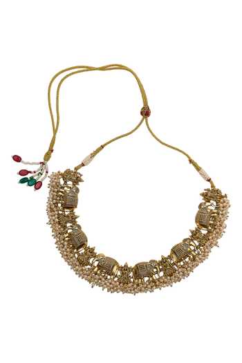 Nazaakat By Samara Singh_Gold Plated Temple Carved Necklace Set _Online_at_Aza_Fashions