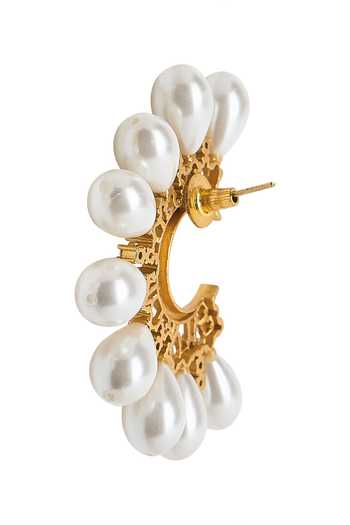 Nazaakat By Samara Singh_White Pearl Studded Earrings _Online_at_Aza_Fashions