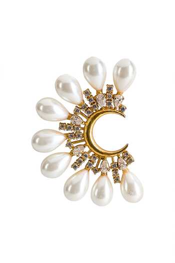 Shop_Nazaakat By Samara Singh_White Pearl Studded Earrings _Online_at_Aza_Fashions