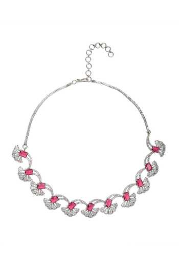 Nazaakat By Samara Singh Silver Plated Floral Pattern Stone Studded Necklace Set Online at Aza Fashions Nazaakat By Samara Singh_Silver Plated Floral Pattern Stone Studded Necklace Set _Online_at_Aza_Fashions