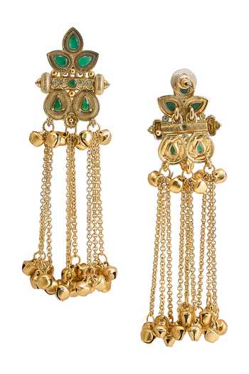 Shop_Nazaakat By Samara Singh_Gold Plated Ghungroo Tassel Earrings _Online_at_Aza_Fashions