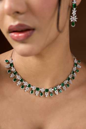Buy Nazaakat By Samara Singh Silver Plated Stone Studded Necklace Set Buy_Nazaakat By Samara Singh_Silver Plated Stone Studded Necklace Set