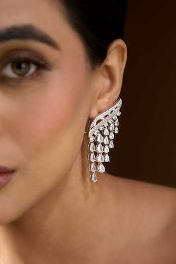 Nazaakat By Samara Singh Silver Plated American Diamond Dangler Earrings at Aza Fashions Nazaakat By Samara Singh_Silver Plated American Diamond Dangler Earrings _at_Aza_Fashions