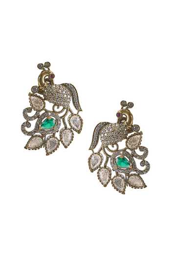 Nazaakat By Samara Singh Peacock Carved Earrings 