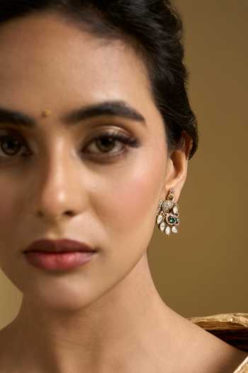 Nazaakat By Samara Singh Peacock Carved Earrings 
