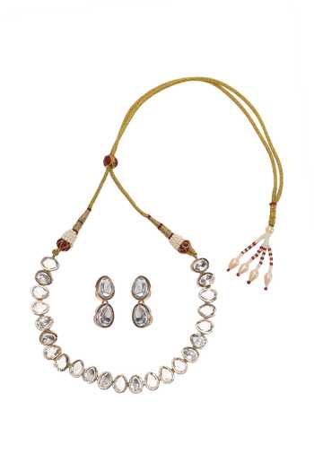 Nazaakat By Samara Singh Polki Faux Diamond Studded Necklace Set 