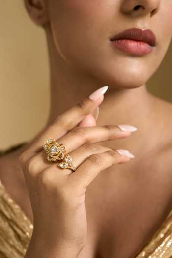Nazaakat By Samara Singh Gold Plated Floral Carved Ring Online at Aza Fashions Nazaakat By Samara Singh_Gold Plated Floral Carved Ring _Online_at_Aza_Fashions