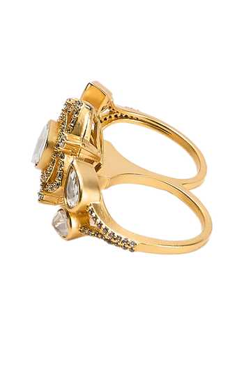 Shop Nazaakat By Samara Singh Gold Plated Floral Carved Ring Online at Aza Fashions Shop_Nazaakat By Samara Singh_Gold Plated Floral Carved Ring _Online_at_Aza_Fashions
