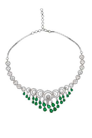 Nazaakat By Samara Singh Silver Plated Tiered Stone Studded Necklace Set Online at Aza Fashions Nazaakat By Samara Singh_Silver Plated Tiered Stone Studded Necklace Set _Online_at_Aza_Fashions