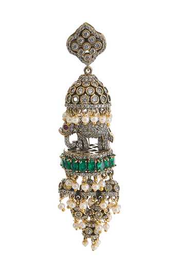 Shop Nazaakat By Samara Singh Green Polki Studded Earrings Online at Aza Fashions Shop_Nazaakat By Samara Singh_Green Polki Studded Earrings _Online_at_Aza_Fashions