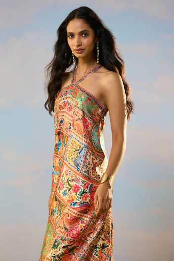 Dash And Dot Multi Color Viscose Halter Neck Ornamental Print Maxi Dress Online at Aza Fashions Dash And Dot_Multi Color Viscose Halter Neck Ornamental Print Maxi Dress _Online_at_Aza_Fashions