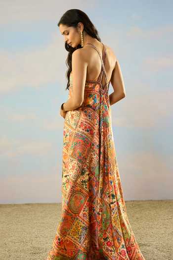 Dash And Dot Ornamental Print Halter Maxi Dress