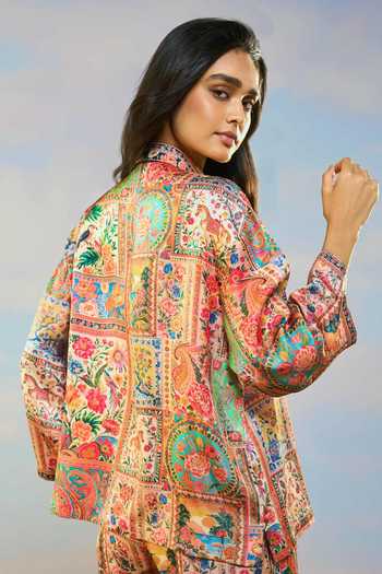 Dash And Dot Multi Color Viscose Collared Neck Ornamental Print Shirt Online at Aza Fashions Dash And Dot_Multi Color Viscose Collared Neck Ornamental Print Shirt _Online_at_Aza_Fashions