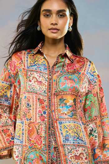 Shop Dash And Dot Multi Color Viscose Collared Neck Ornamental Print Shirt Online at Aza Fashions Shop_Dash And Dot_Multi Color Viscose Collared Neck Ornamental Print Shirt _Online_at_Aza_Fashions