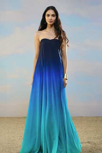 Dash And Dot Blue Viscose Sweetheart Neck Flared Ombre Gown Online at Aza Fashions Dash And Dot_Blue Viscose Sweetheart Neck Flared Ombre Gown _Online_at_Aza_Fashions