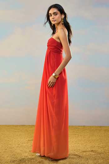 Buy Dash And Dot Red Viscose Sweetheart , Bandeau Off Shoulder Ombre Draped Dress Buy_Dash And Dot_Red Viscose Sweetheart , Bandeau Off Shoulder Ombre Draped Dress