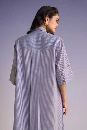 Dash And Dot Ruffled Bib Organza Stripe Shirt Dress 