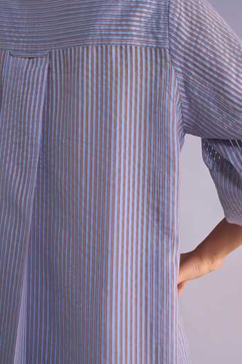 Shop Dash And Dot Grey Polyester Collared Neck Ruffled Bib Organza Stripe Shirt Dress Online at Aza Fashions Shop_Dash And Dot_Grey Polyester Collared Neck Ruffled Bib Organza Stripe Shirt Dress _Online_at_Aza_Fashions