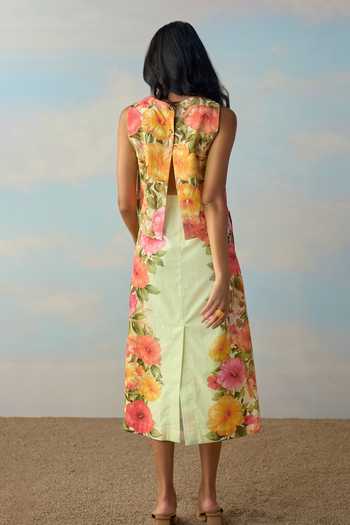 Dash And Dot Tulip Back Placed Floral Top & Skirt Set 
