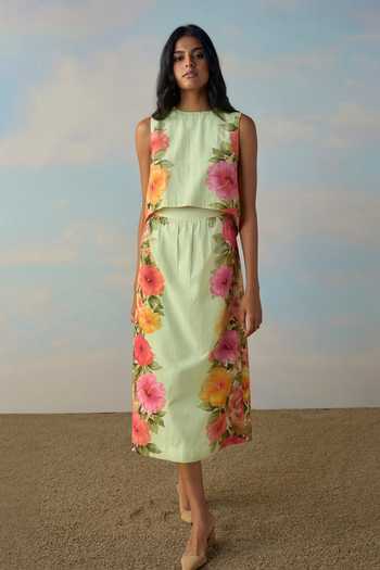 Dash And Dot Tulip Back Placed Floral Top & Skirt Set 