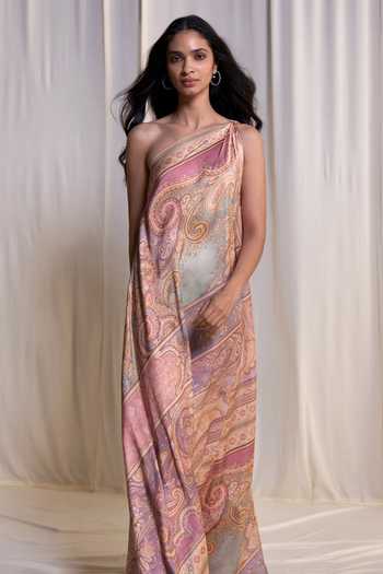 Dash And Dot One Shoulder Scarf Print Maxi Dress 