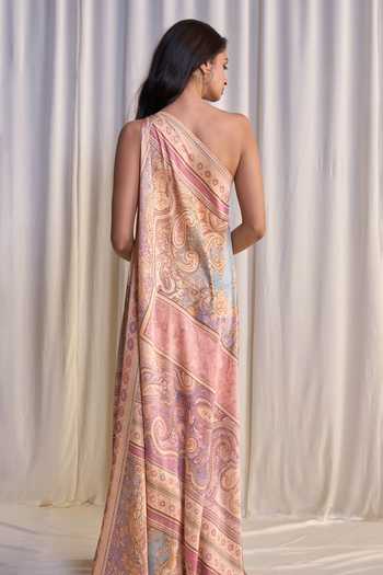 Dash And Dot One Shoulder Scarf Print Maxi Dress 