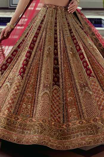 Buy Roqa Maroon Net V-neck Noor Mahal Bridal Lehenga Set Online at Aza Fashions Buy_Roqa_Maroon Net V-neck Noor Mahal Bridal Lehenga Set _Online_at_Aza_Fashions