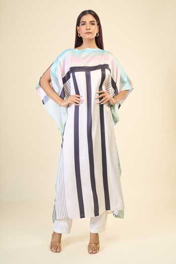 Naintara Bajaj Street Stripe Print Satin Silk Kaftan
