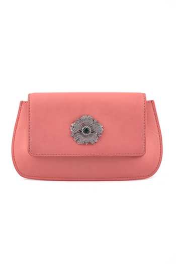 Buy_Saurav Ghosh_Silver Brooch Embellished Clutch _Online_at_Aza_Fashions