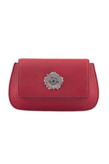 Buy_Saurav Ghosh_Red Floral Metal Embellished Clutch _Online_at_Aza_Fashions