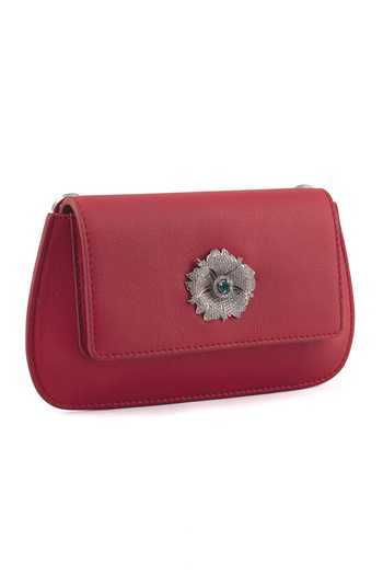 Saurav Ghosh_Red Floral Metal Embellished Clutch _at_Aza_Fashions